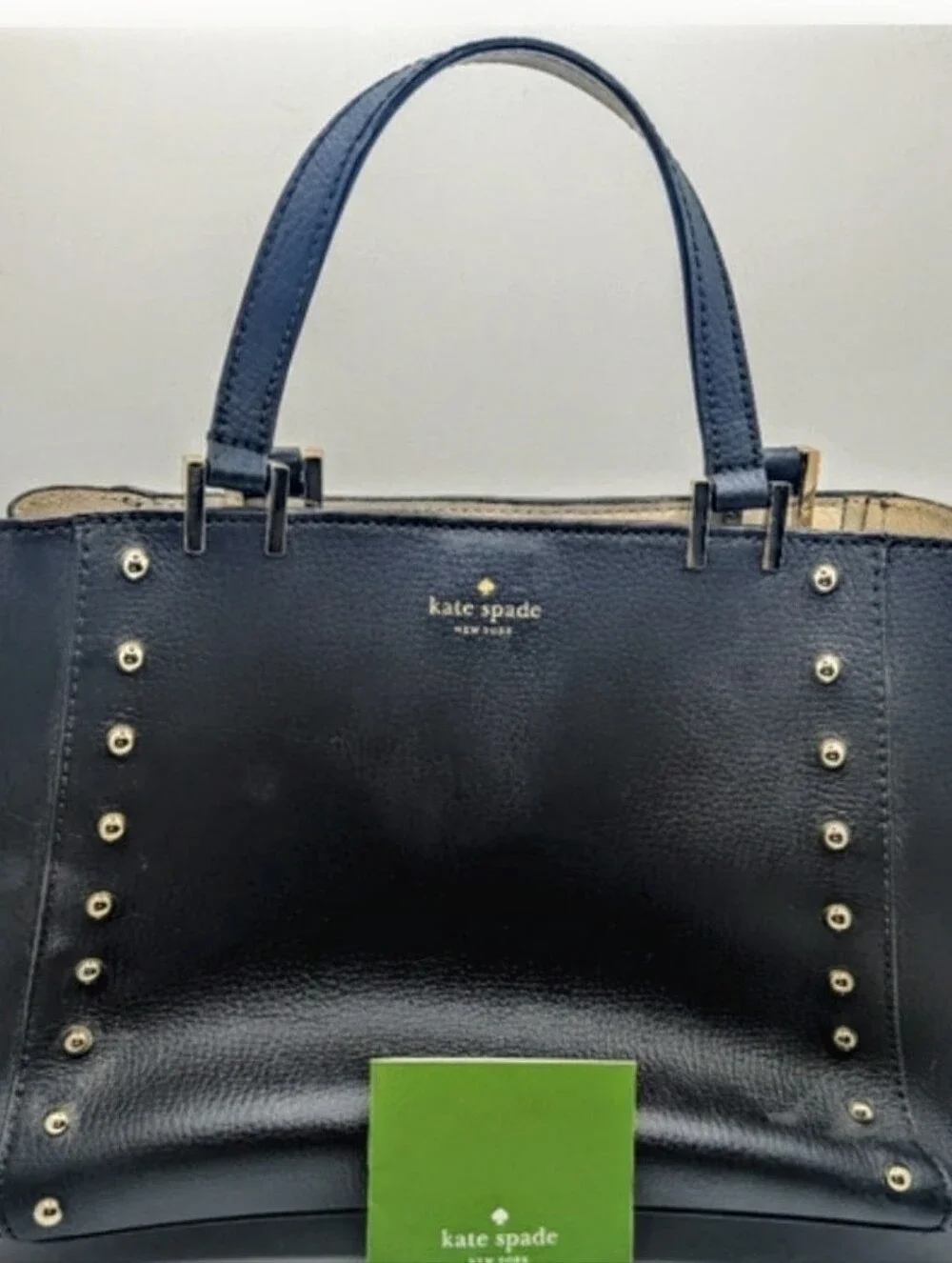 Kate Spade Black Leather Gold Side Studded Satchel with Side Strap